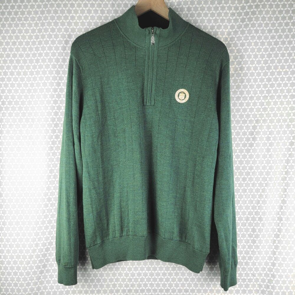 Bobby Jones Farmington Country Club Merino Wool Lined Sz M 1/4 Zip Sweater Green